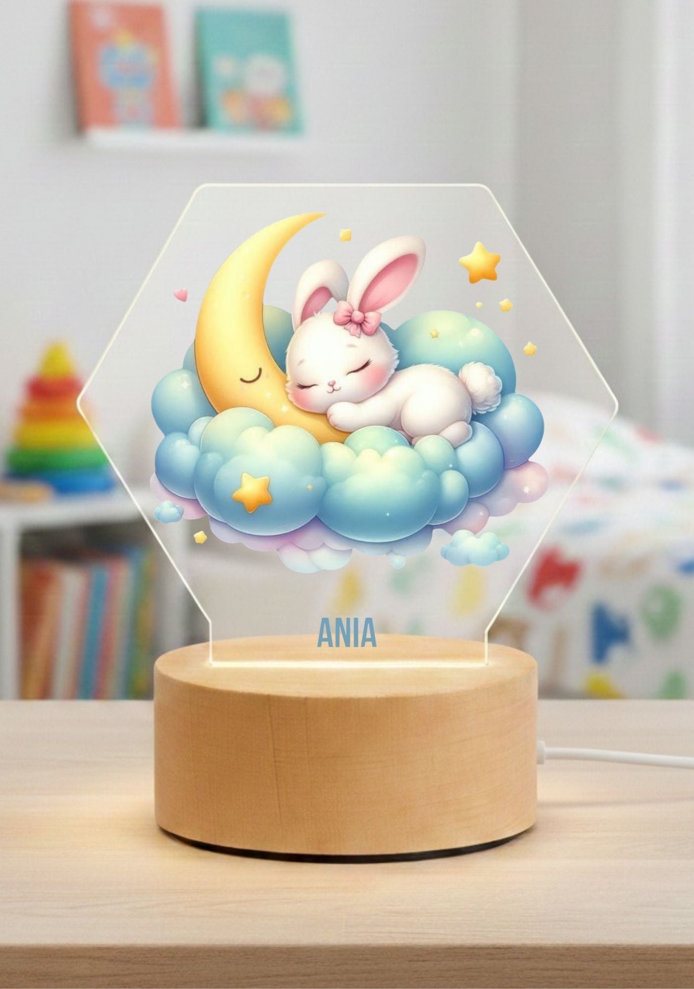 Lampka LED z plexi Królik – personalizowana lampka nocna dla dziecka #158