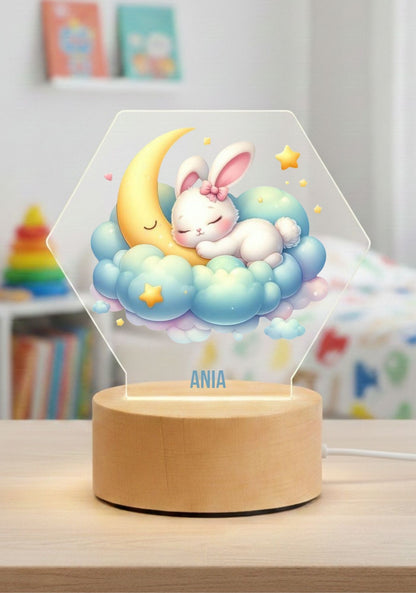 Lampka LED z plexi Królik – personalizowana lampka nocna dla dziecka #158